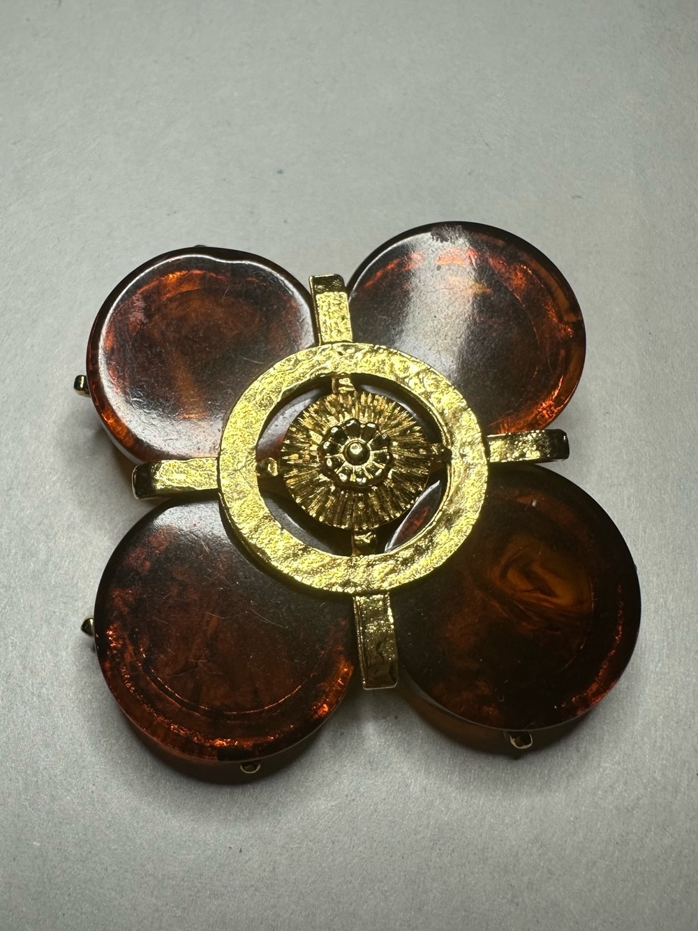 Vintage designer statement Gold-Tone lucite Flower Brooch